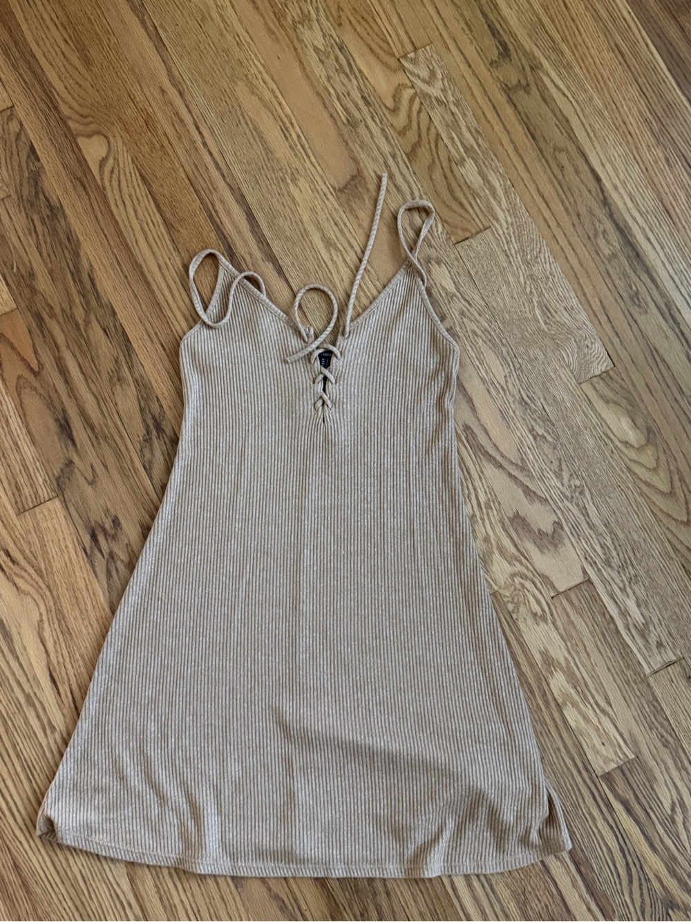 Forever 21 Beige Ribbed Lace-Up Slip Dress